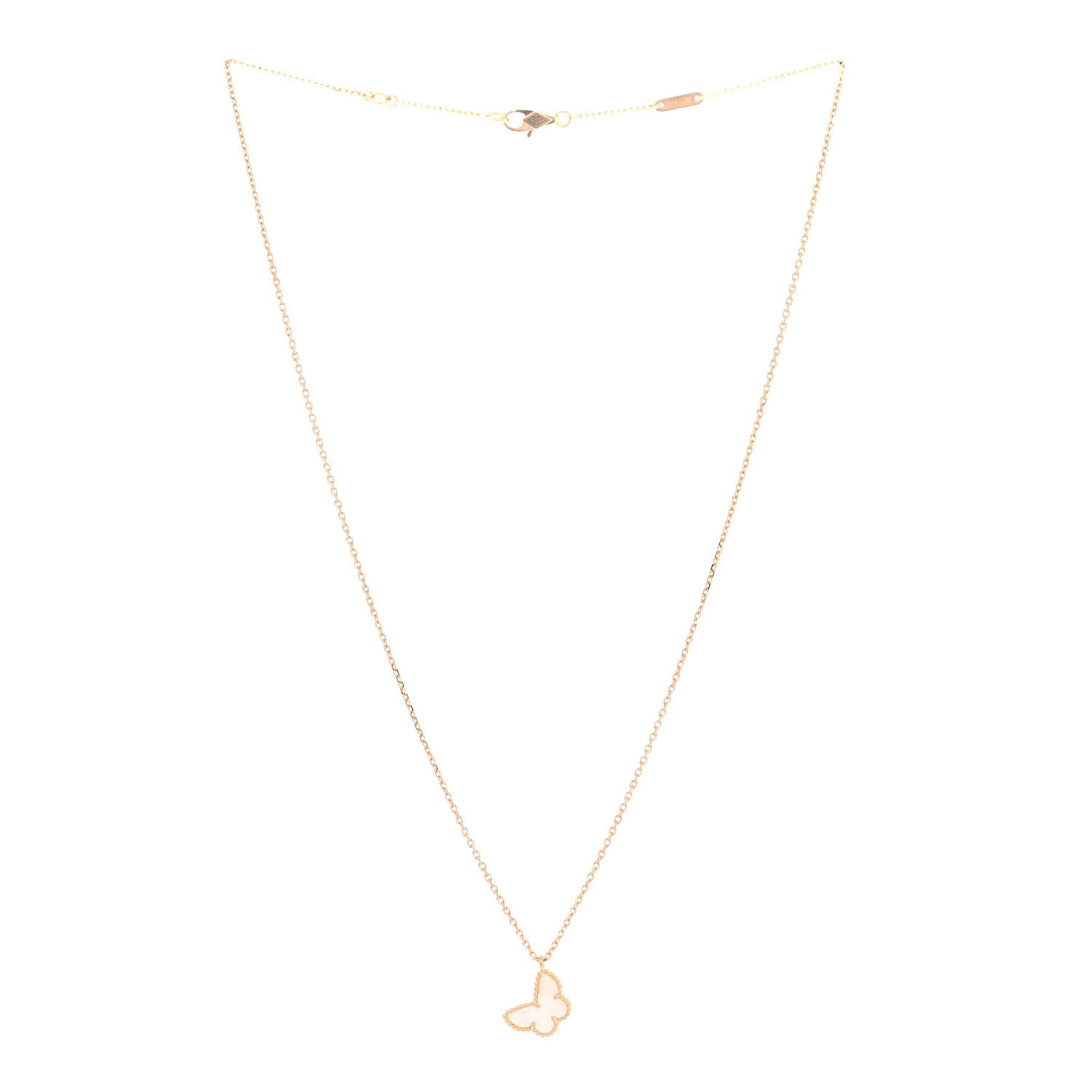 Van Cleef & Arpels 18K Yellow Gold Mother of Pearl Sweet Alhambra Butterfly Pendant Necklace 3 of 8