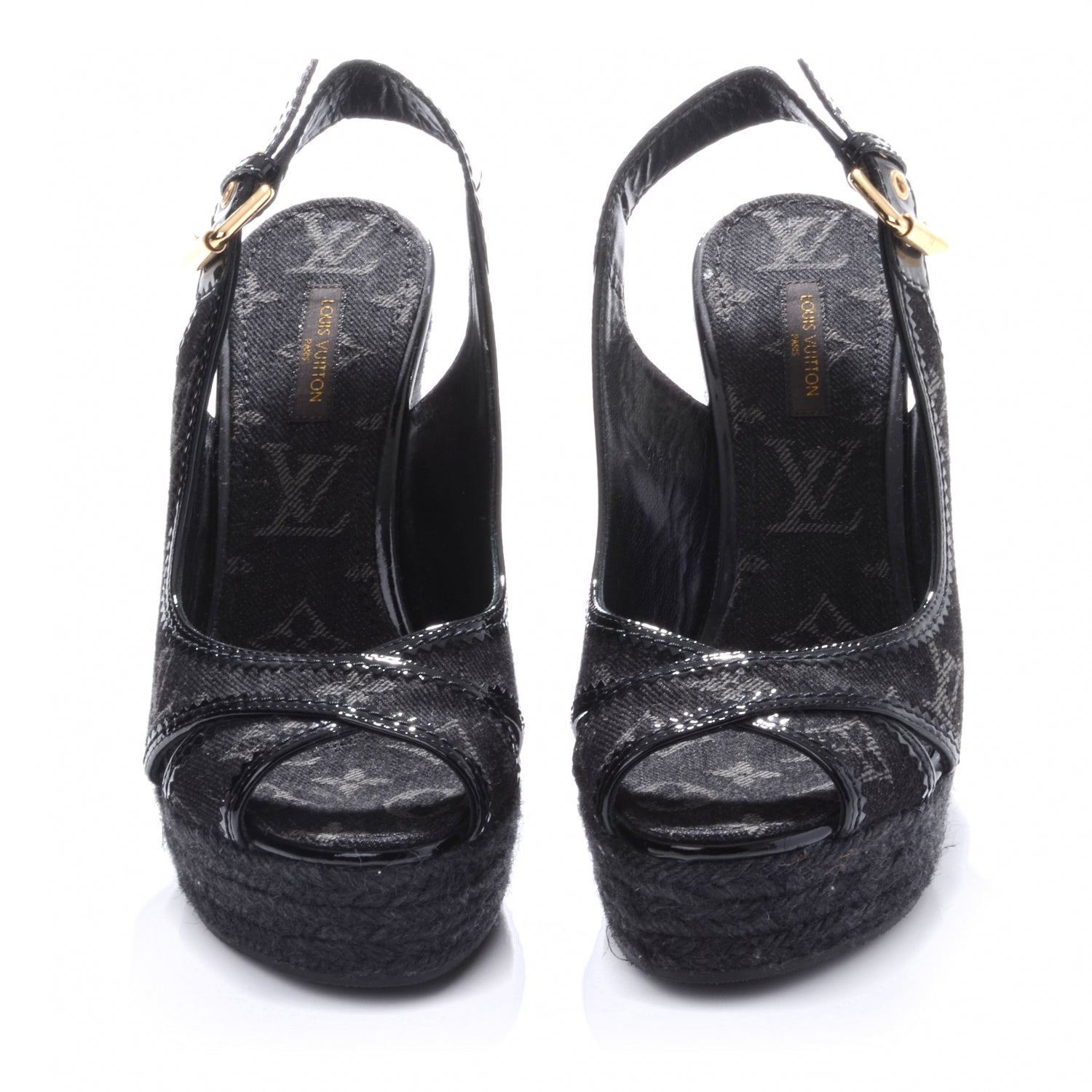 Louis Vuitton Bastille Denim Wedge Sandals Black 37 2 of 6