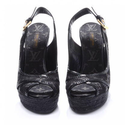 Louis Vuitton Bastille Denim Wedge Sandals Black 37 2 of 6