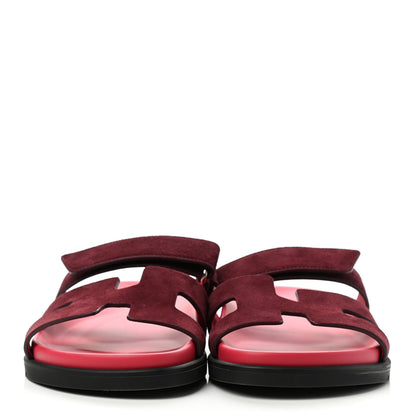 Hermes Suede Goatskin Womens Chypre Sandals 37 Rouge Marsala 2 of 9