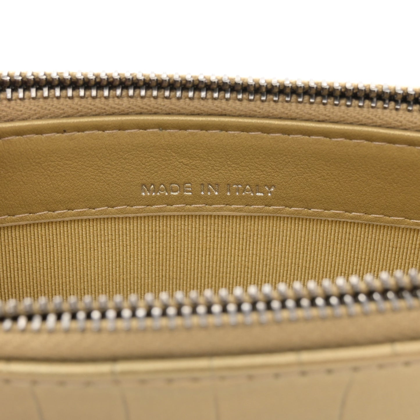 Metallic Calfskin Crocodile Embossed Small Gabrielle Clutch With Chain Gold