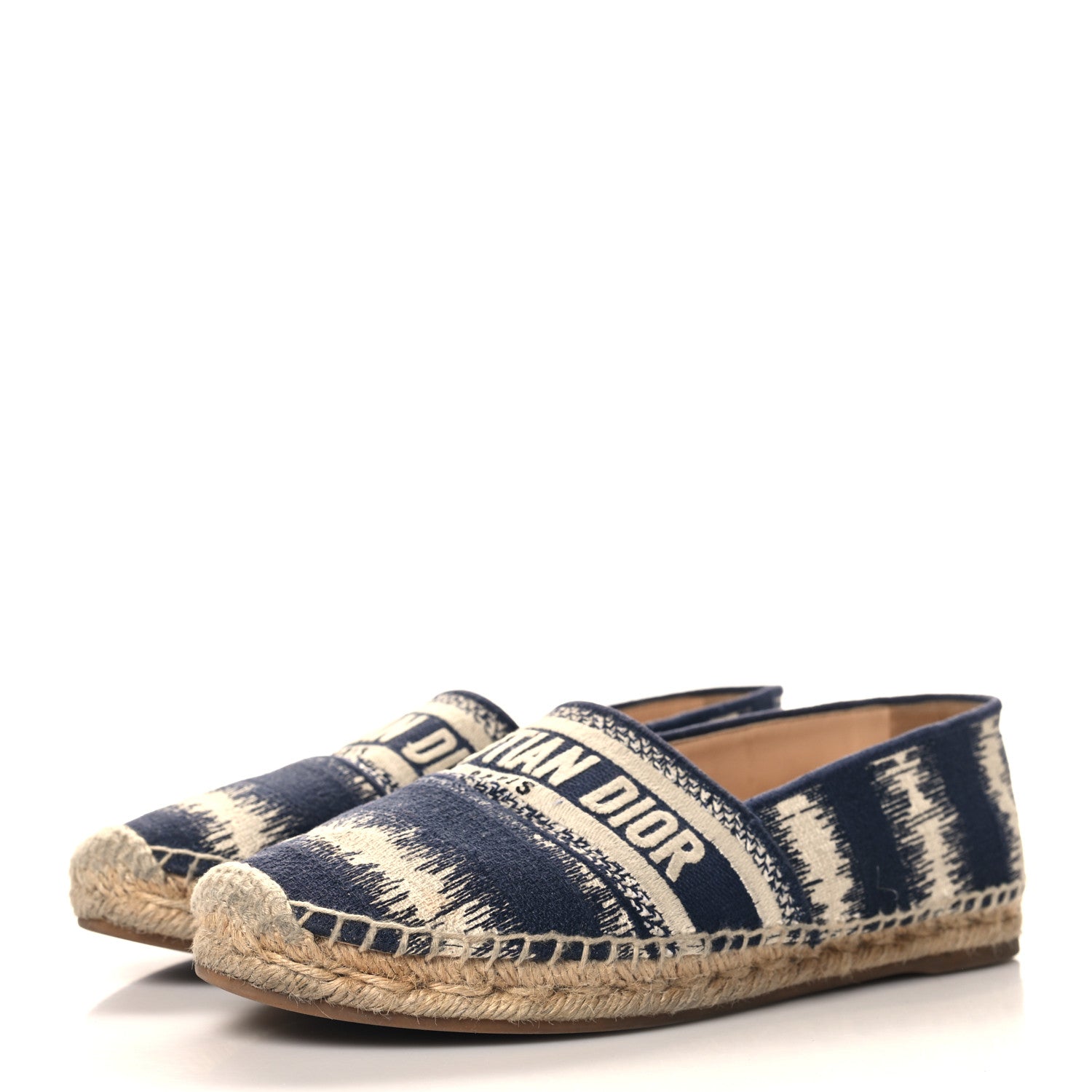 Christian Dior Cotton D-Stripes Embroidered Granville 15mm Espadrilles 39 Deep Blue 4 of 10