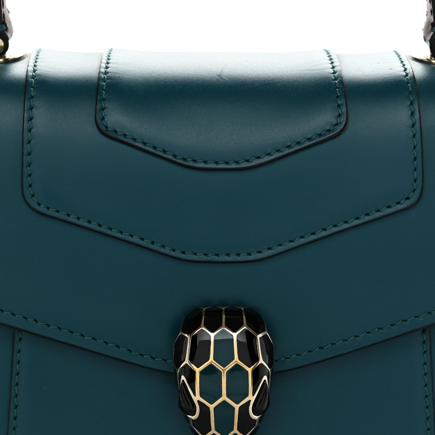 Bulgari Calfskin Serpenti Forever Top Handle Turquoise Burgundy 7 of 10