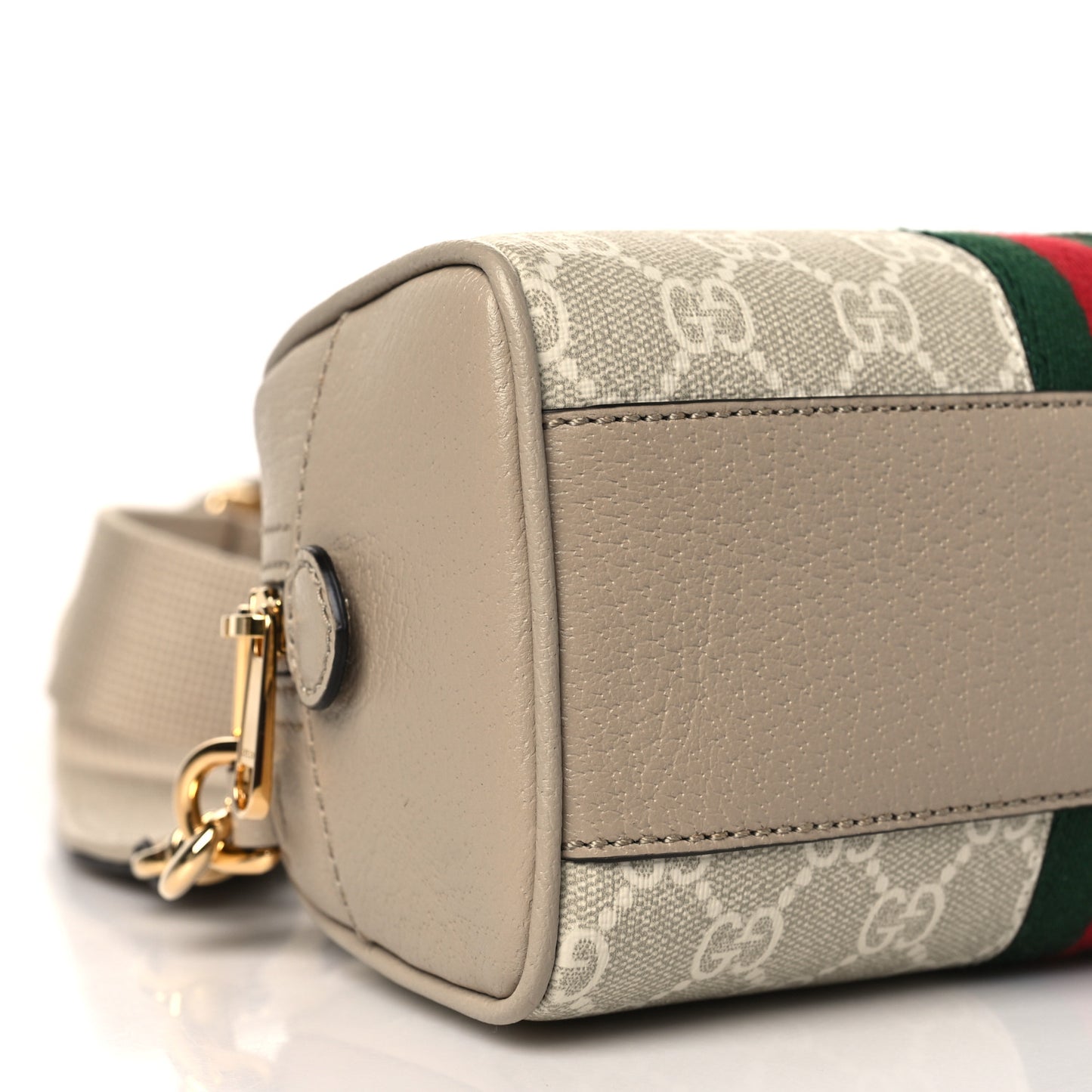 GG Supreme Monogram Textured Dollar Calfskin Web Mini Ophidia Top Handle Bowler Bag Beige Mystic White Oatmeal
