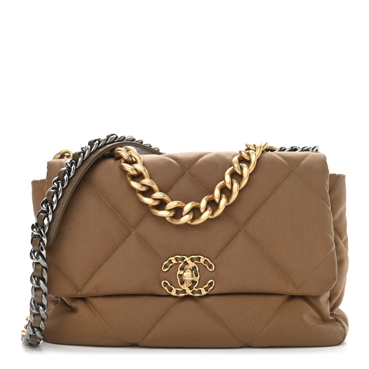 Canvas Quilted Large Chanel 19 Flap Bronze