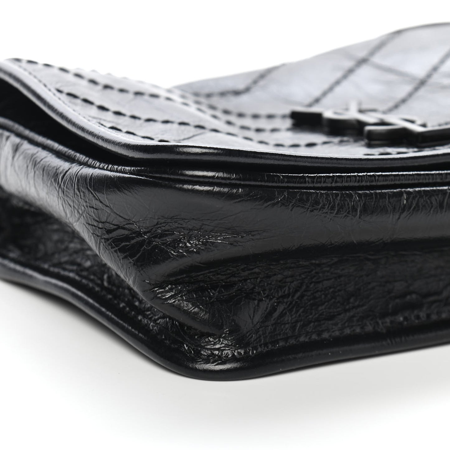 Crinkled Calfskin Matelasse Monogram Niki Chain Wallet Black