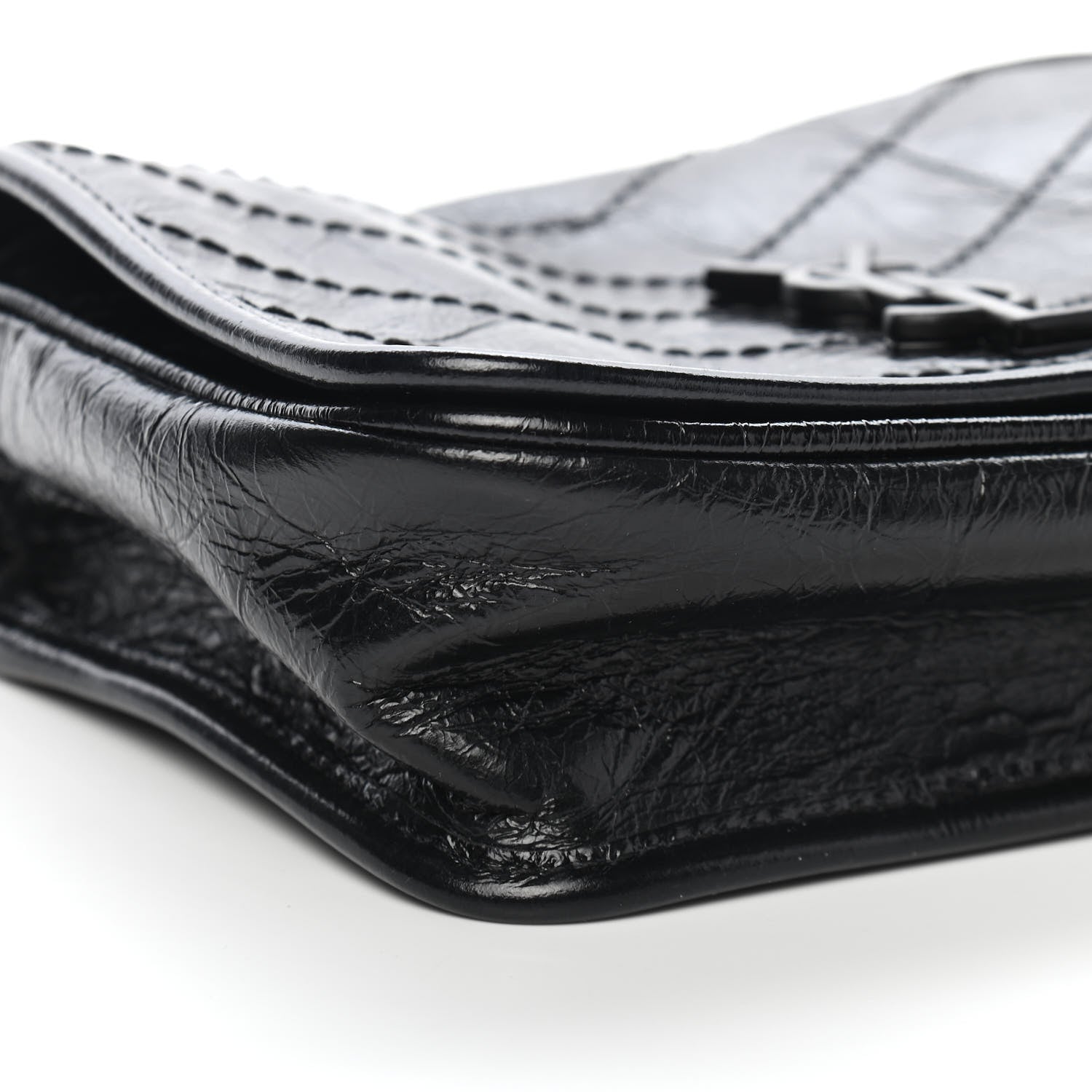 Saint Laurent Crinkled Calfskin Matelasse Monogram Niki Chain Wallet Black 7 of 8