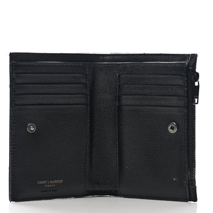 Saint Laurent Grain De Poudre Matelasse Chevron Monogram Zipped Two-Part Wallet Black 4 of 7