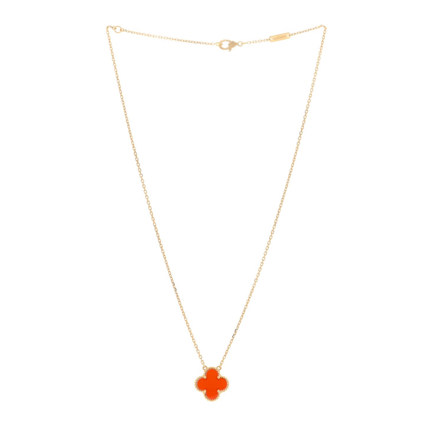 18K Yellow Gold Carnelian Vintage Alhambra Pendant Necklace