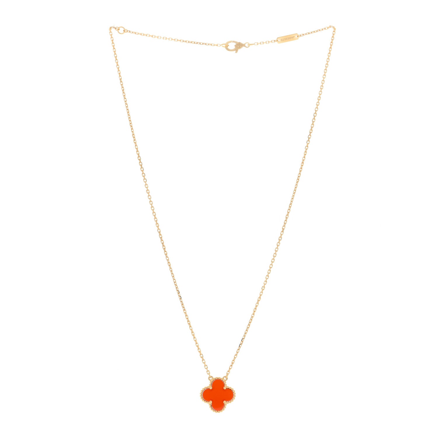 Van Cleef & Arpels 18K Yellow Gold Carnelian Vintage Alhambra Pendant Necklace 2 of 3