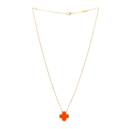 Van Cleef & Arpels 18K Yellow Gold Carnelian Vintage Alhambra Pendant Necklace 2 of 3