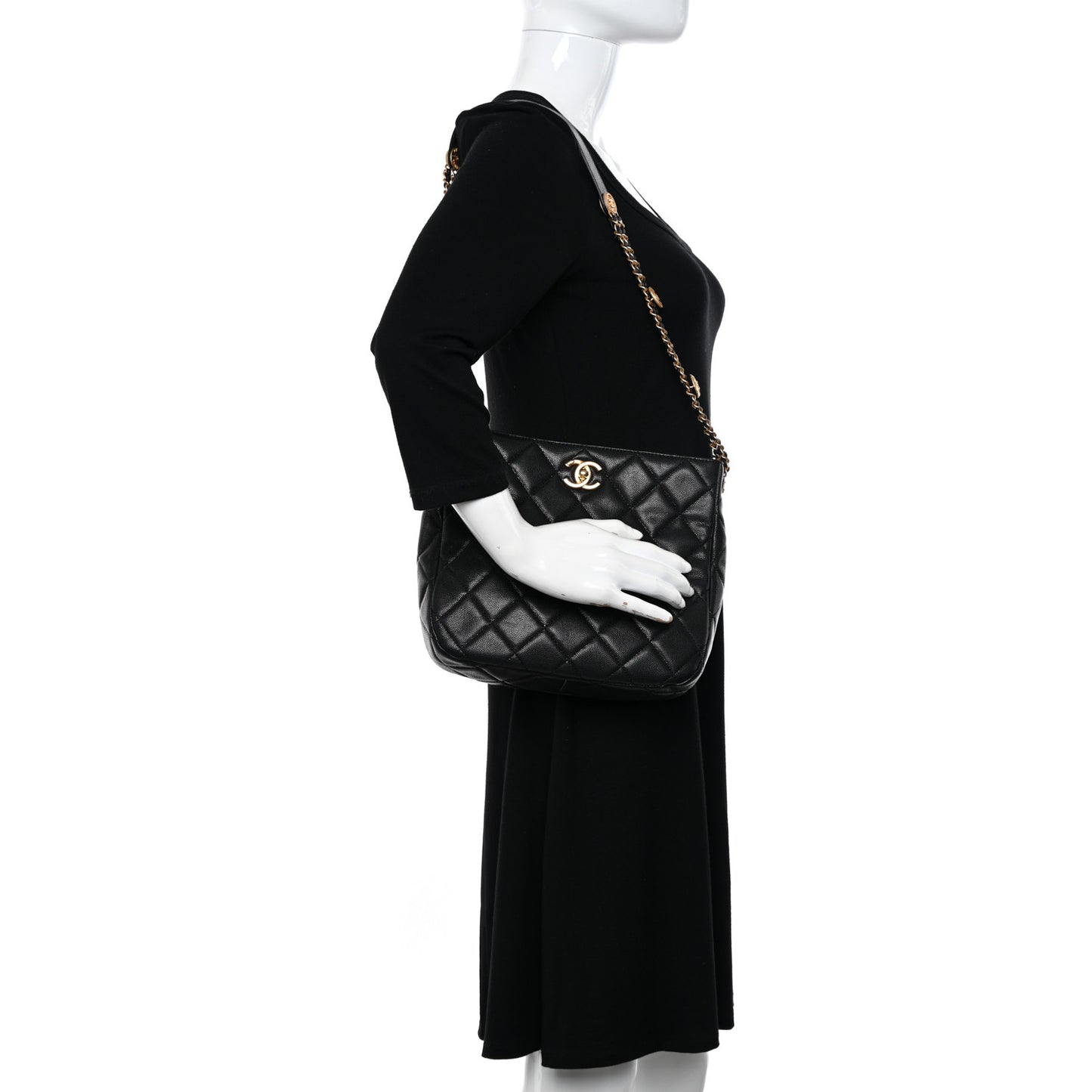 Caviar Quilted Twist Your Buttons Hobo Black