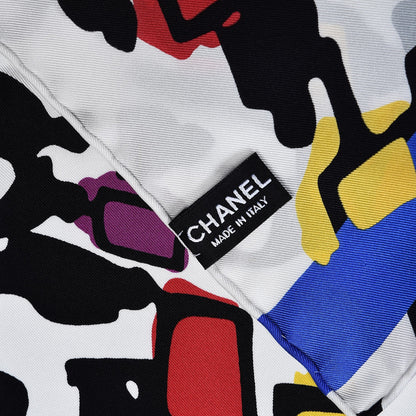 Chanel Silk CC Demonstrate Scarf White Black 5 of 6