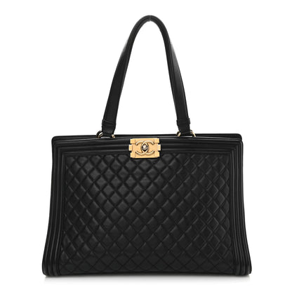 Chanel Calfskin Quilted Boy Shopping Tote Black 1 of 9