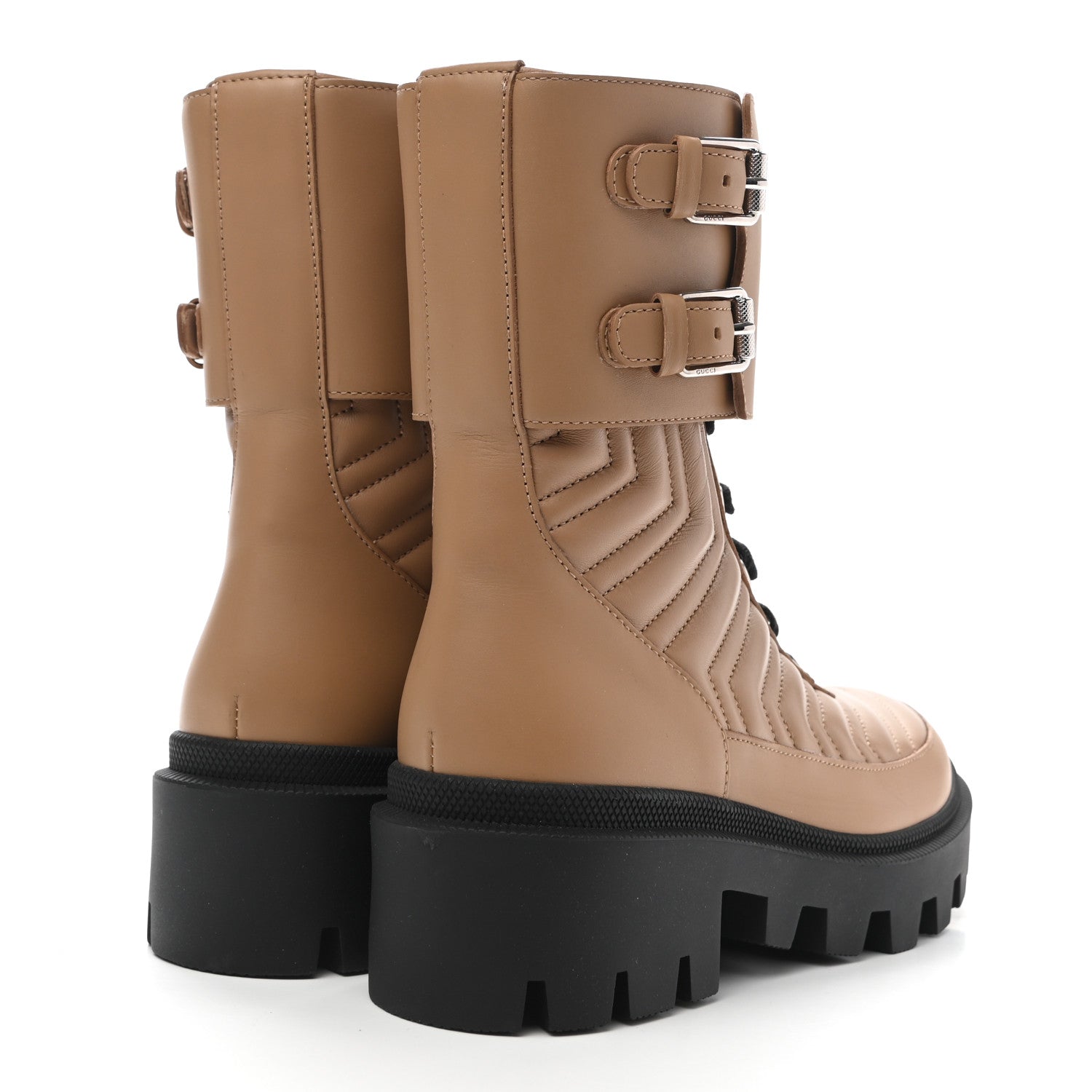 Gucci Nappa Frances GG Matelasse Platform Combat Boots 35.5 Natural Tan 4 of 9