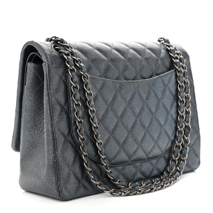 Chanel Metallic Caviar Quilted Maxi Double Flap Charcoal 3 of 10