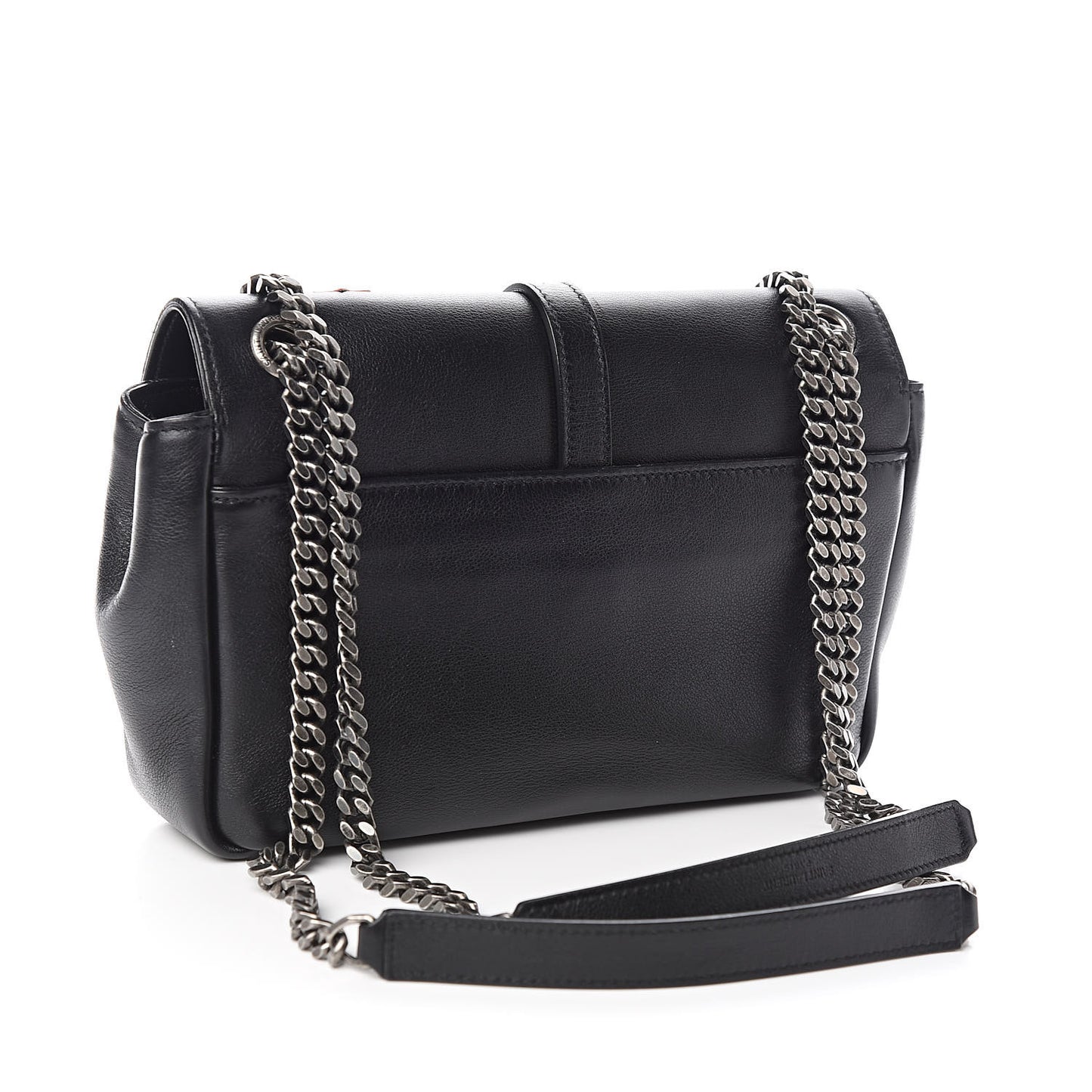 Calfskin Medium Heart Patchwork Monogram Chain Wallet Black