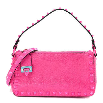 Valentino Garavani Pebbled Calfskin Enamel Monochrome Small Rockstud Flip Lock Shoulder Bag Pink PP 1 of 9