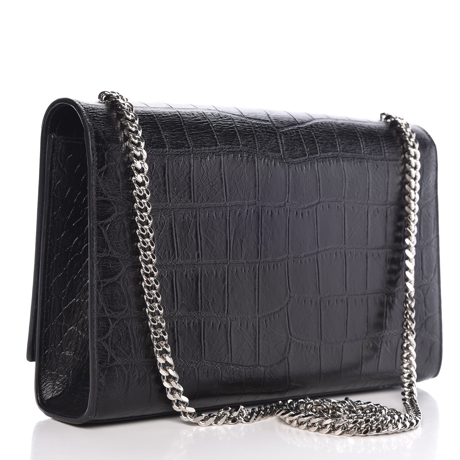 Saint Laurent Calfskin Crocodile Embossed Medium Classic Monogram Kate Tassel Satchel Black 3 of 8