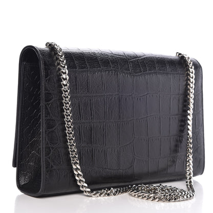 Saint Laurent Calfskin Crocodile Embossed Medium Classic Monogram Kate Tassel Satchel Black 3 of 8