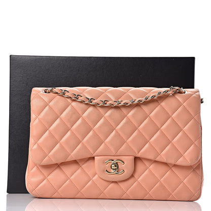 Chanel Lambskin Quilted Jumbo Double Flap Light Orange 37 of 37