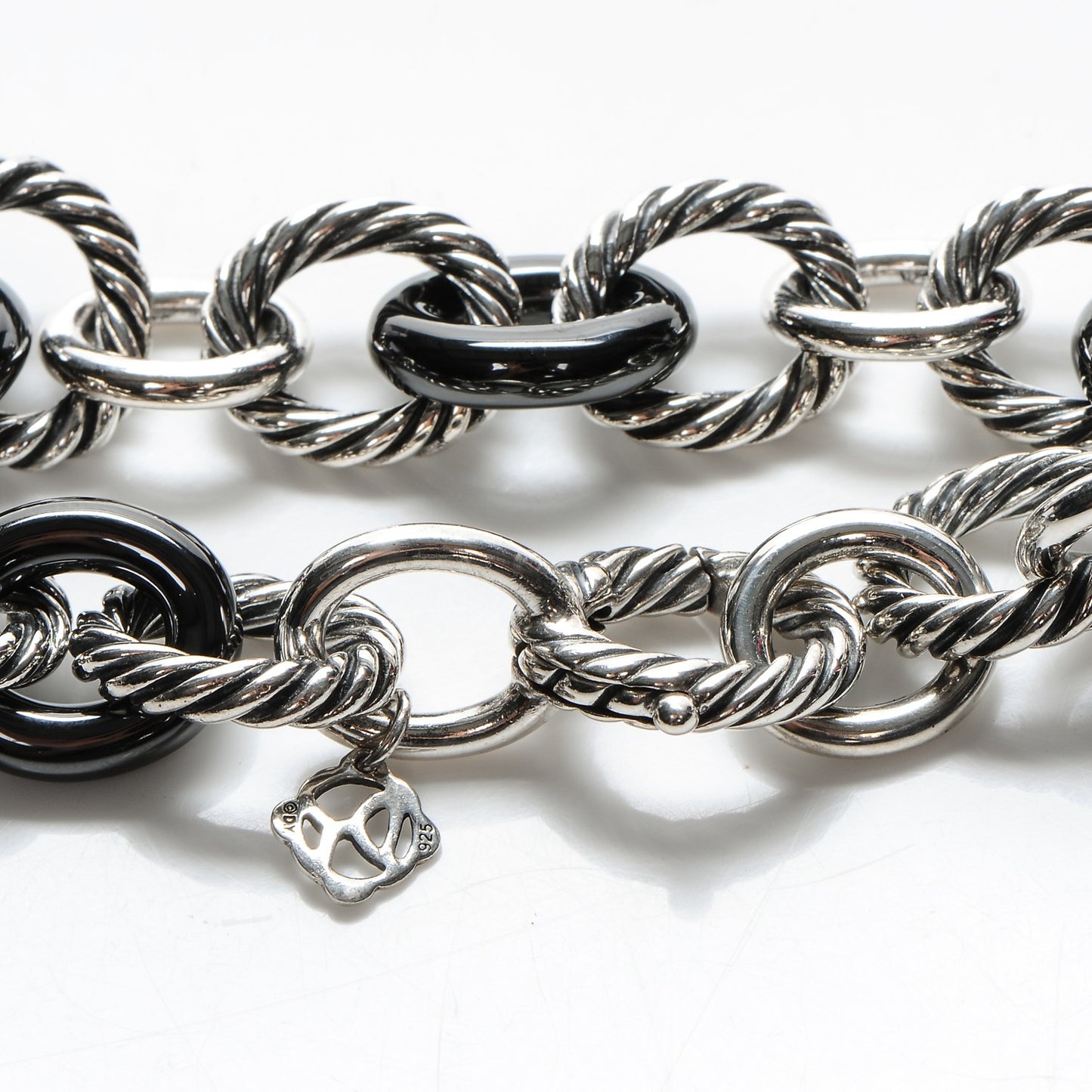 Sterling Silver Ceramic 13mm Large Oval Link Bracelet Black