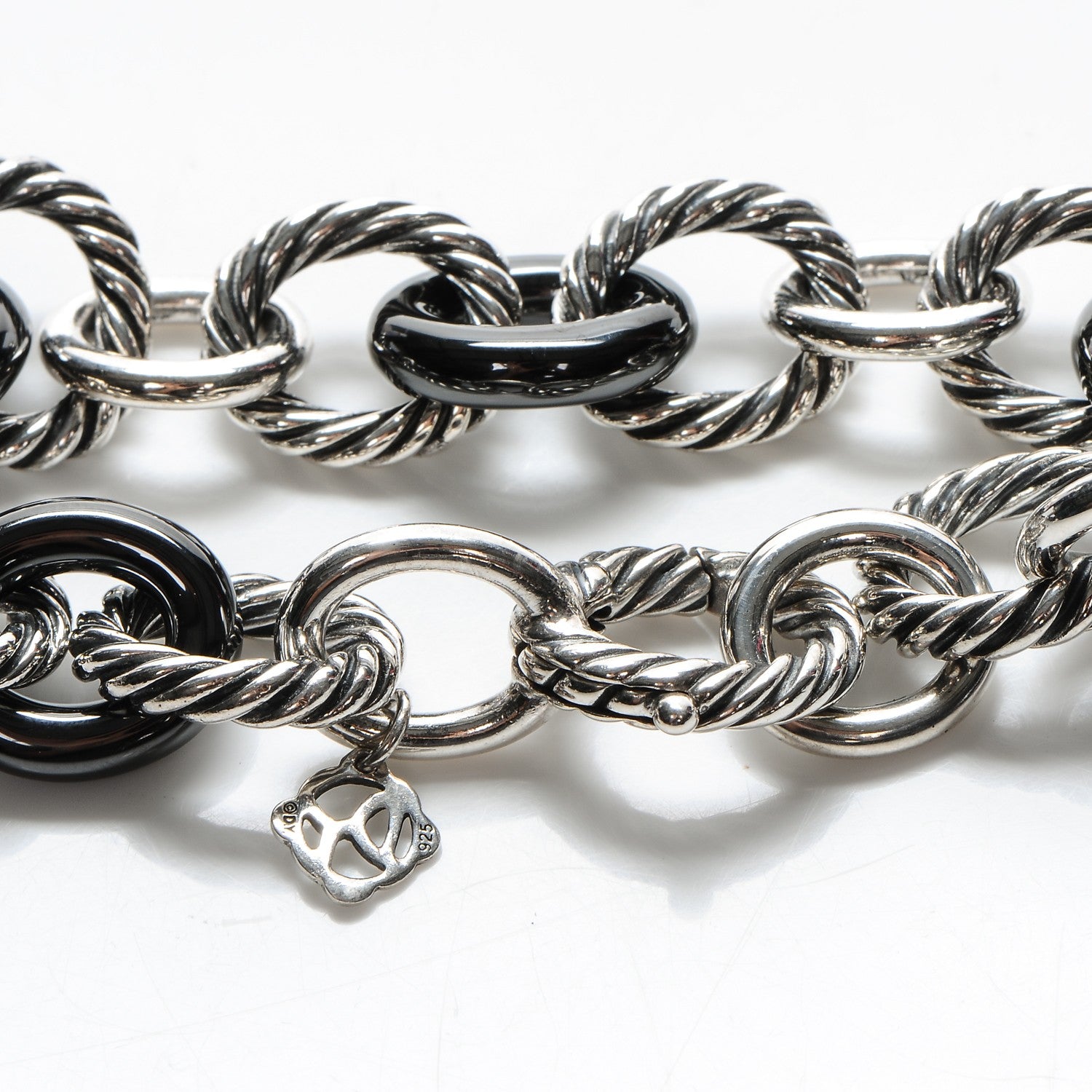 David Yurman Sterling Silver Ceramic 13mm Large Oval Link Bracelet Black 4 of 4