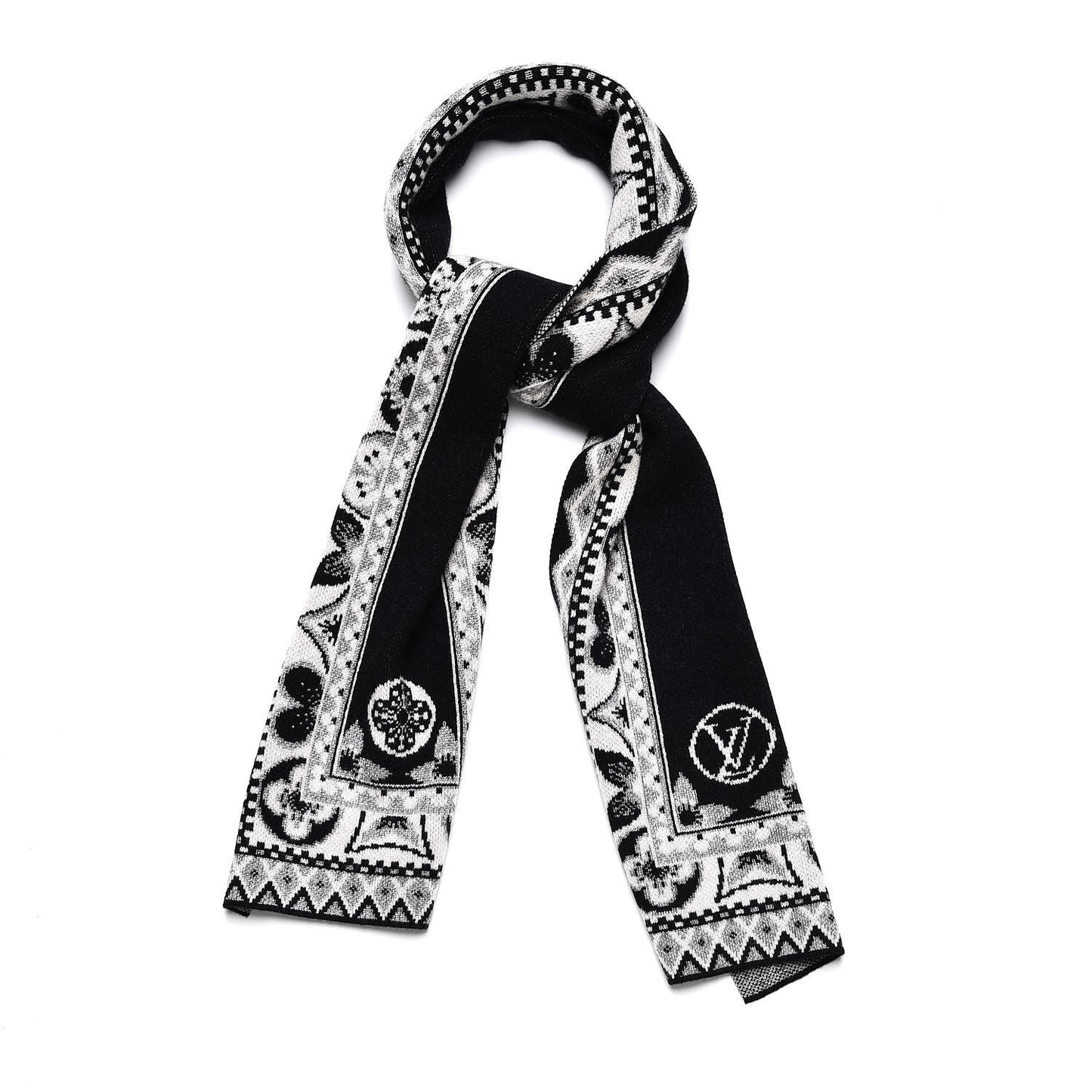 Wool Cashmere Esquimonogram Scarf Black Silver