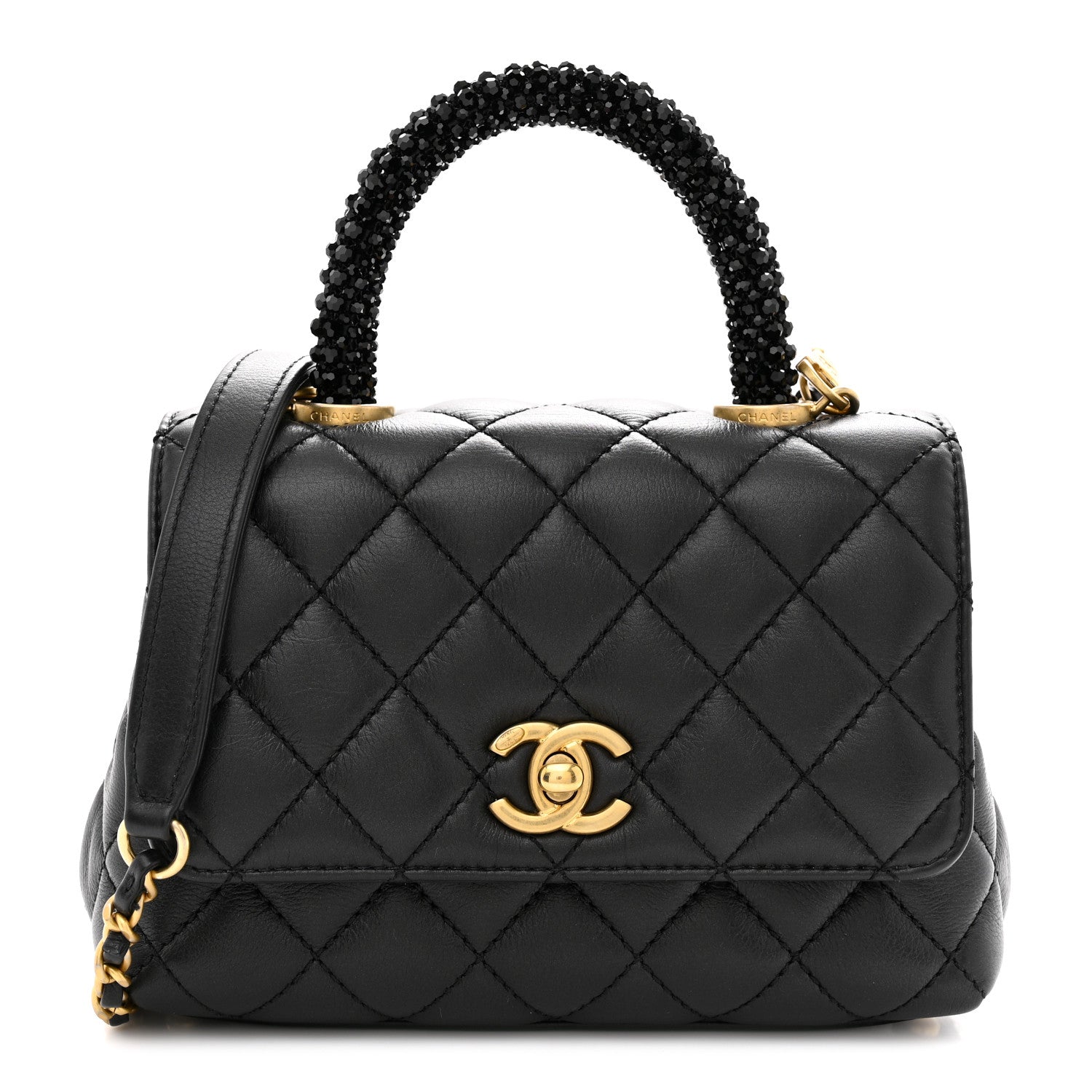 Chanel Calfskin Crystal Quilted Extra Mini Coco Handle Flap Black 1 of 11