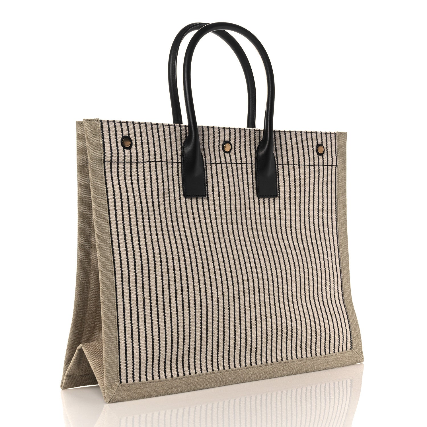 Saint Laurent Embroidered Cotton Linen Rive Gauche Noe Tote Natural Black 3 of 10