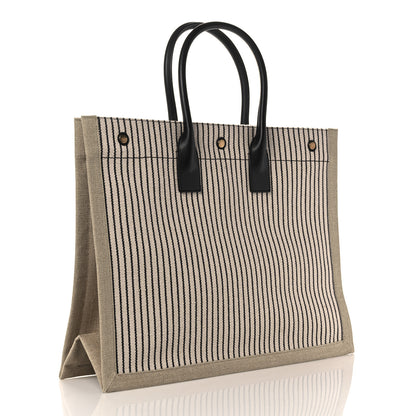 Saint Laurent Embroidered Cotton Linen Rive Gauche Noe Tote Natural Black 3 of 10