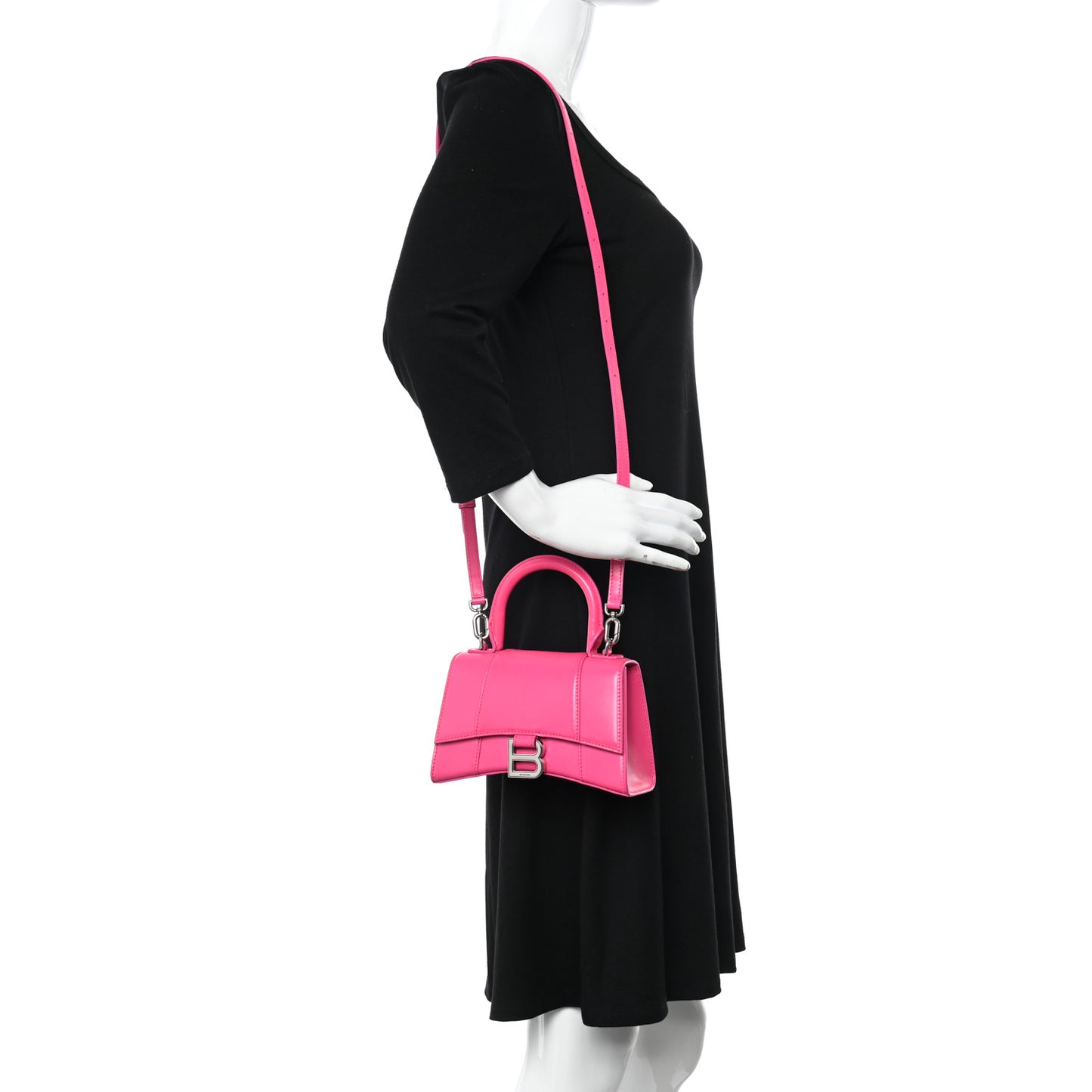 Shiny Box Calfskin Hourglass Top Handle Bag XS Acid Fuchsia