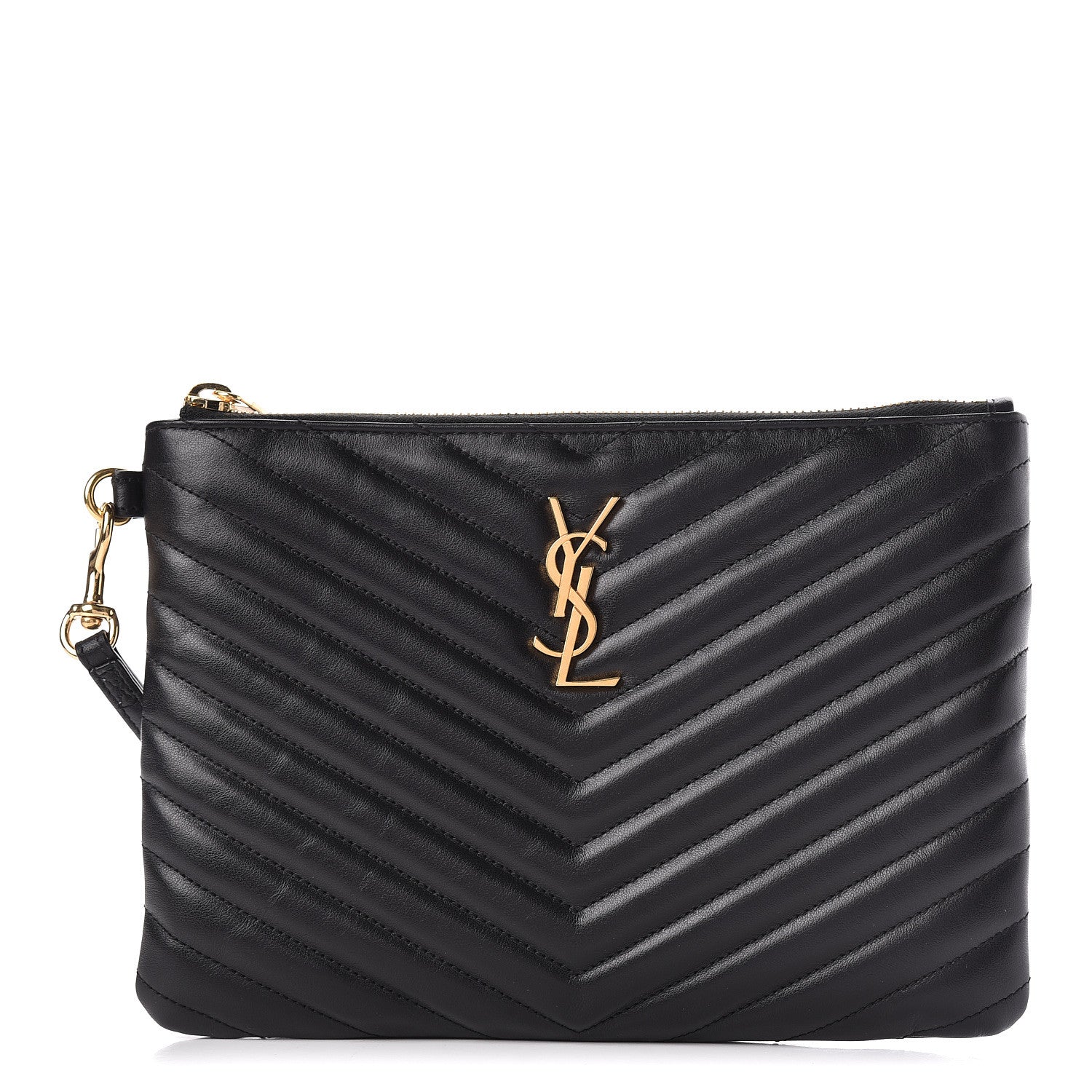 Saint Laurent Calfskin Matelasse Chevron Monogram A5 Wristlet Black 1 of 10