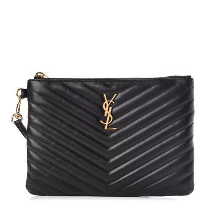 Saint Laurent Calfskin Matelasse Chevron Monogram A5 Wristlet Black 1 of 10