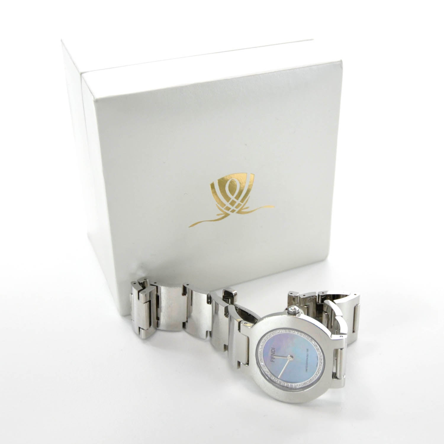 Fendi Stainless Steel Diamond Bezel Blue Mother of Pearl 35mm Orologi Quartz Watch 7 of 7