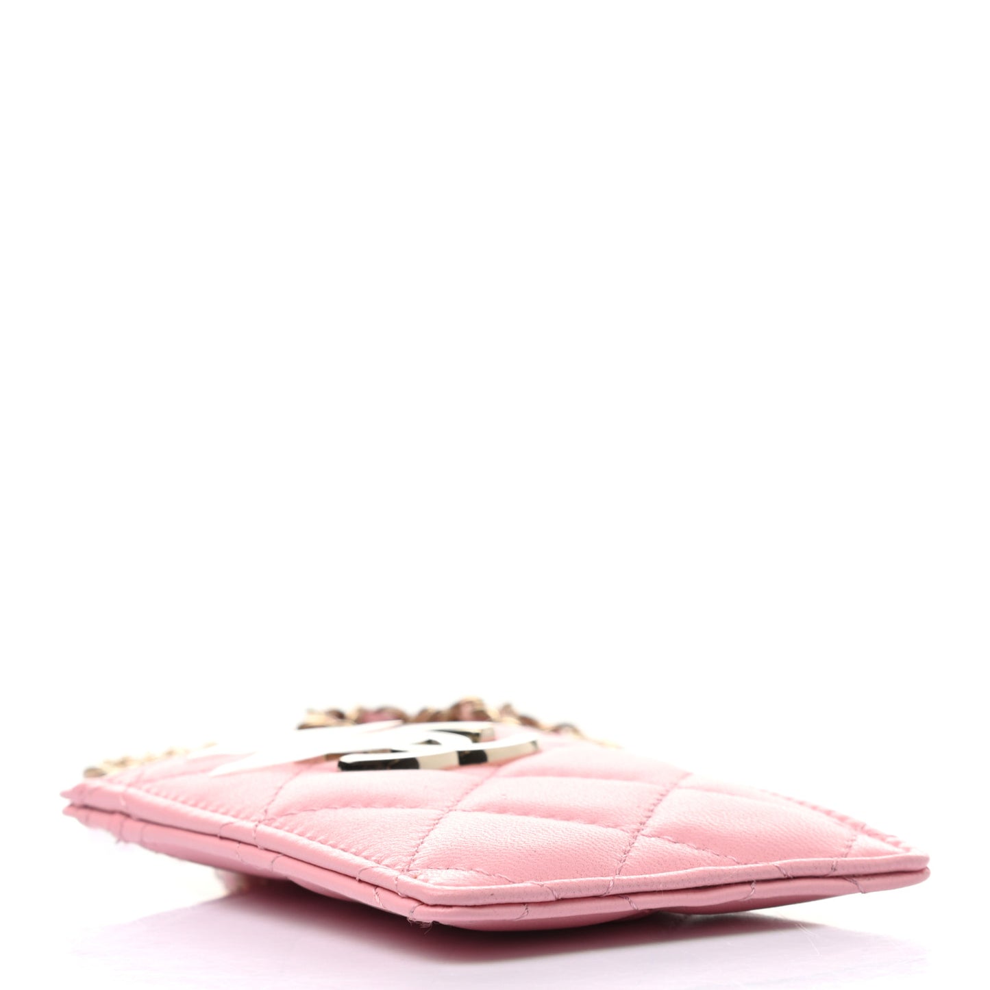 Lambskin Quilted Chanel Card Holder On Chain Pink
