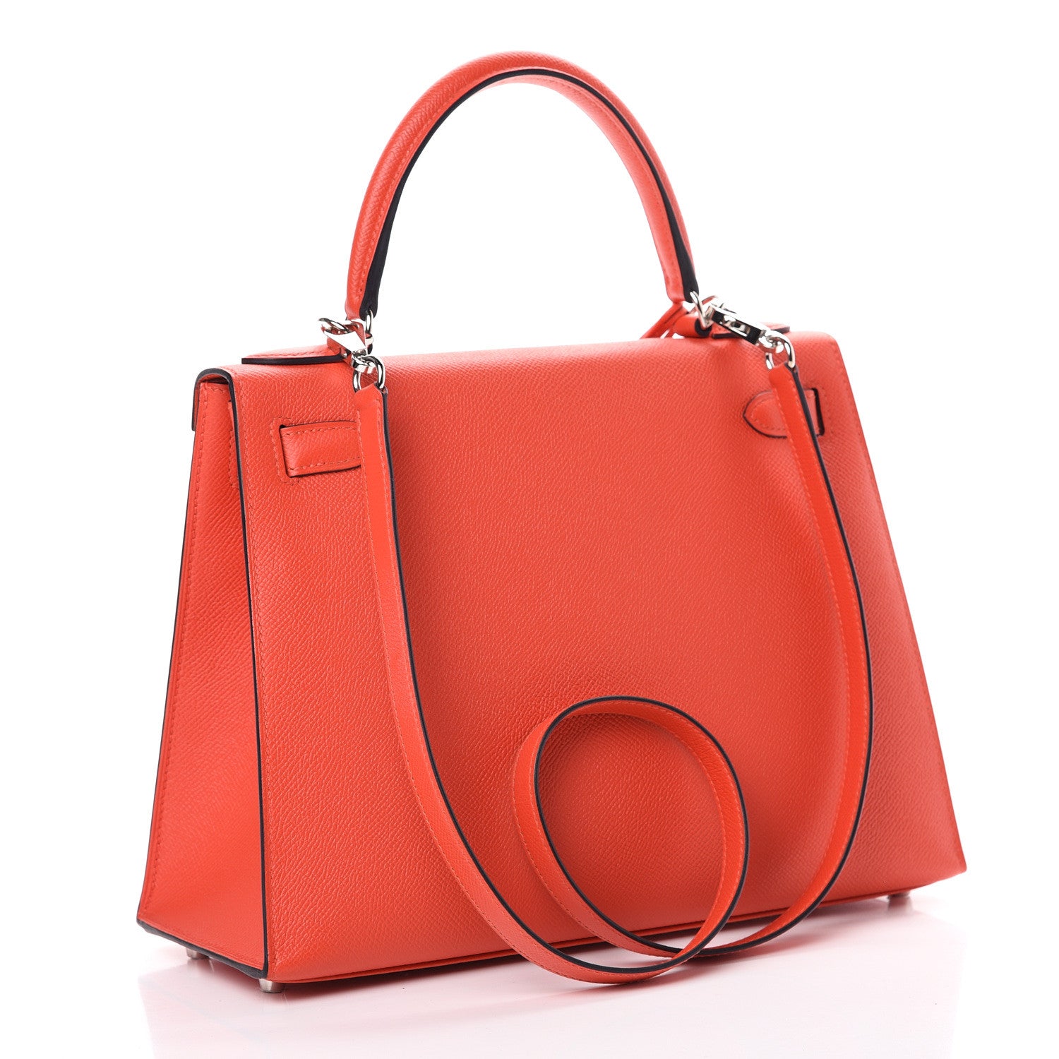 Hermes Epsom Chevre Mysore Sombrero Kellygraphie Lettre M Kelly Sellier 28 Capucine Bleu Obscure Ambre 2 of 9