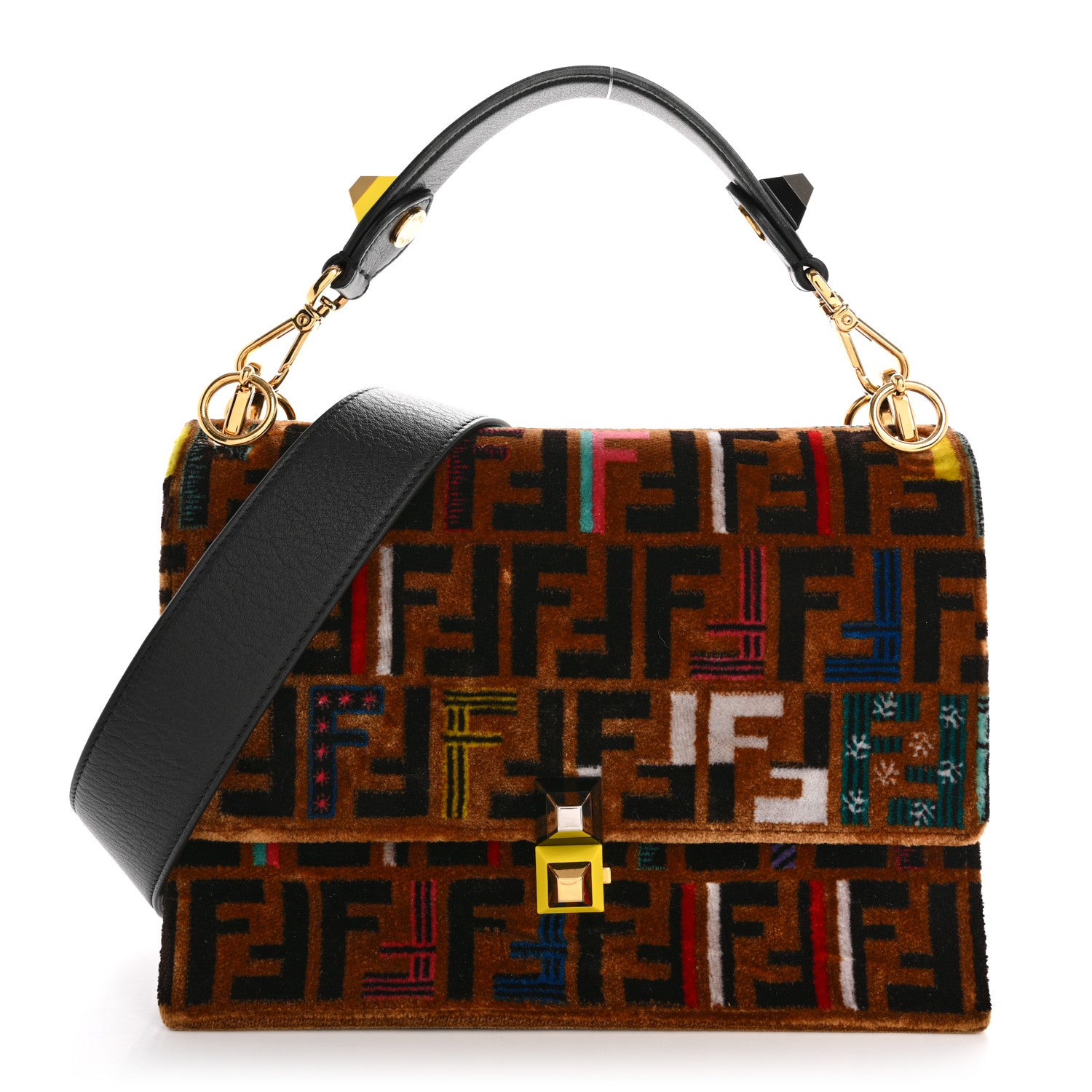 Fendi Velvet Vitello Dolce Fun Fair Kan I Shoulder Bag Tobacco Multicolor Black 1 of 13