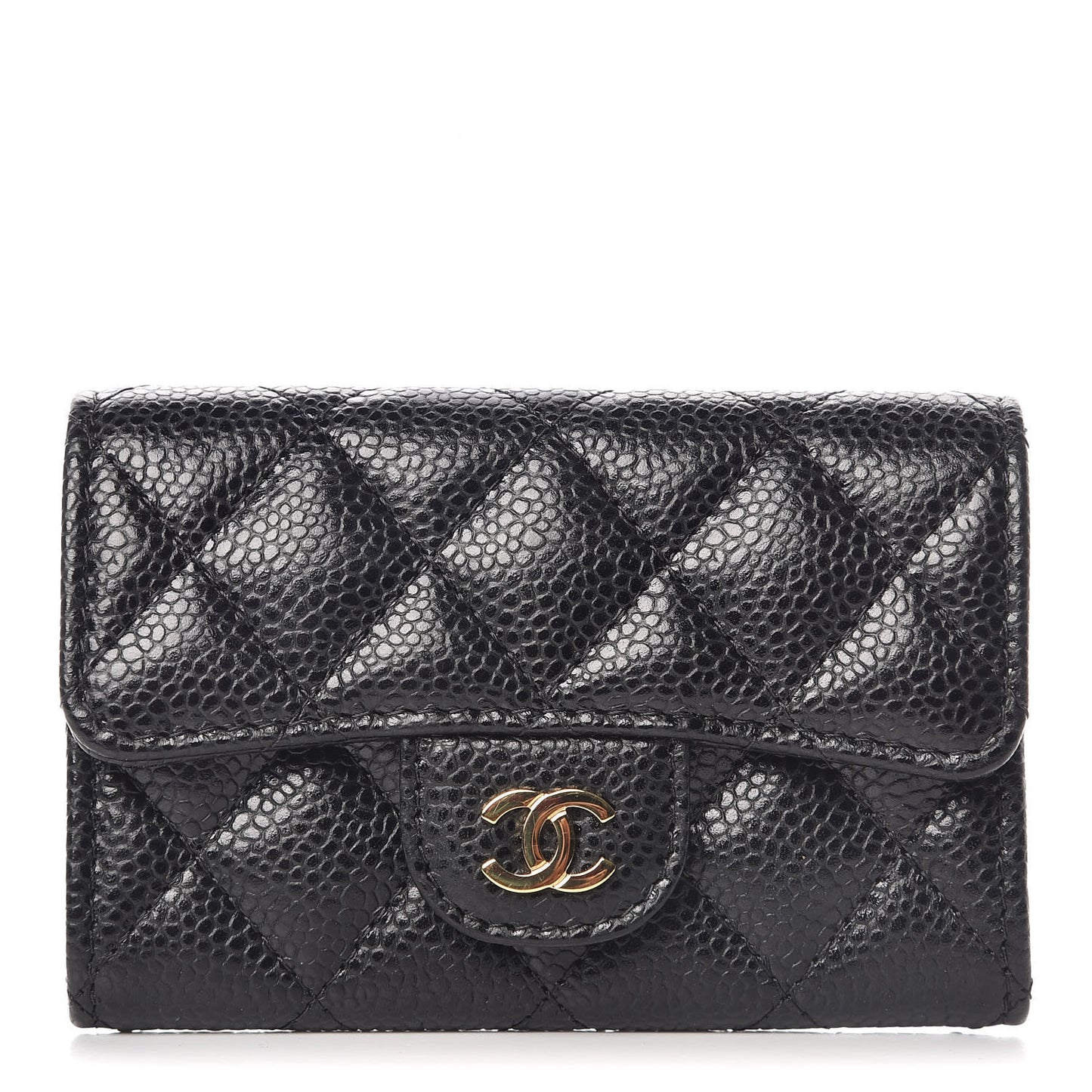 Caviar Quilted Flap Card Holder Black