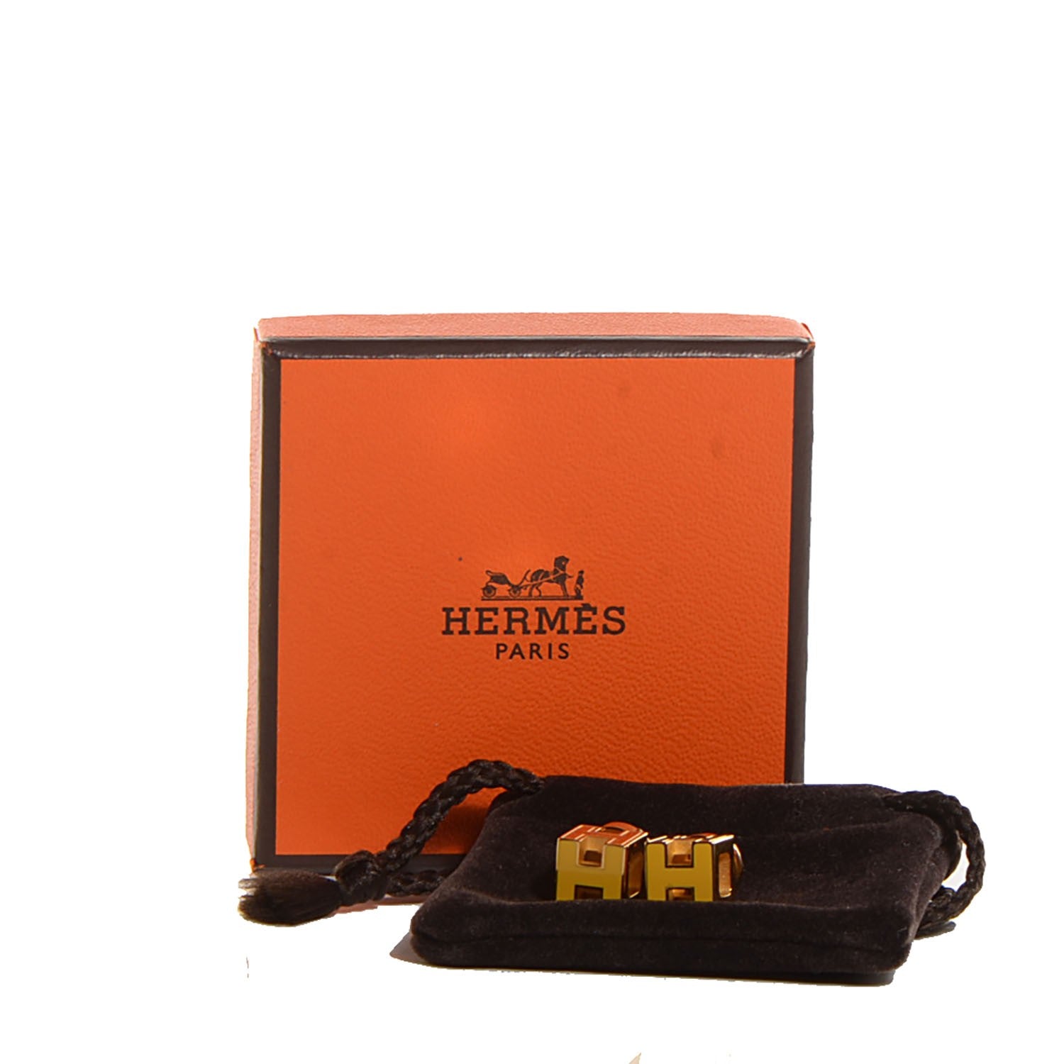 Hermes Gold Lacquered Cage d'H Earrings Naples Yellow 4 of 4