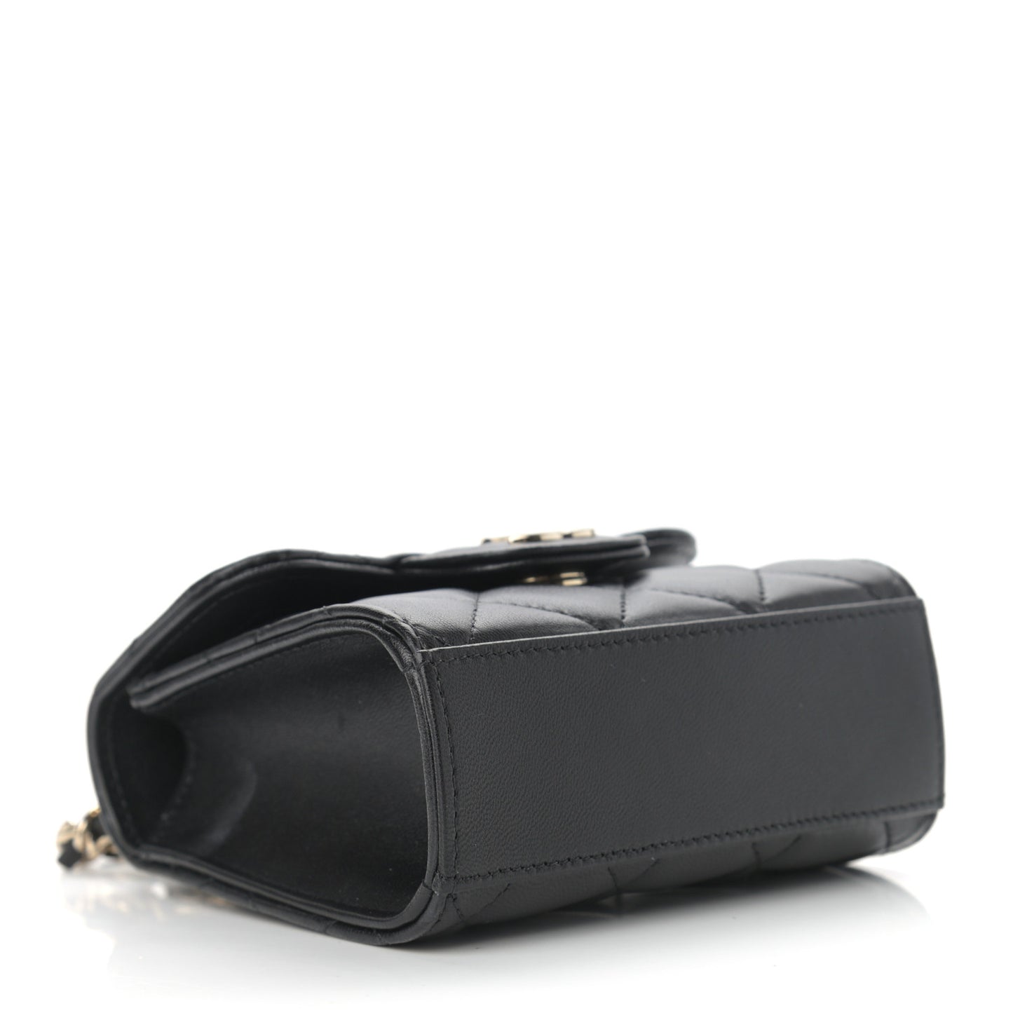 Lambskin Quilted Top Handle Flap Clutch With Chain Black
