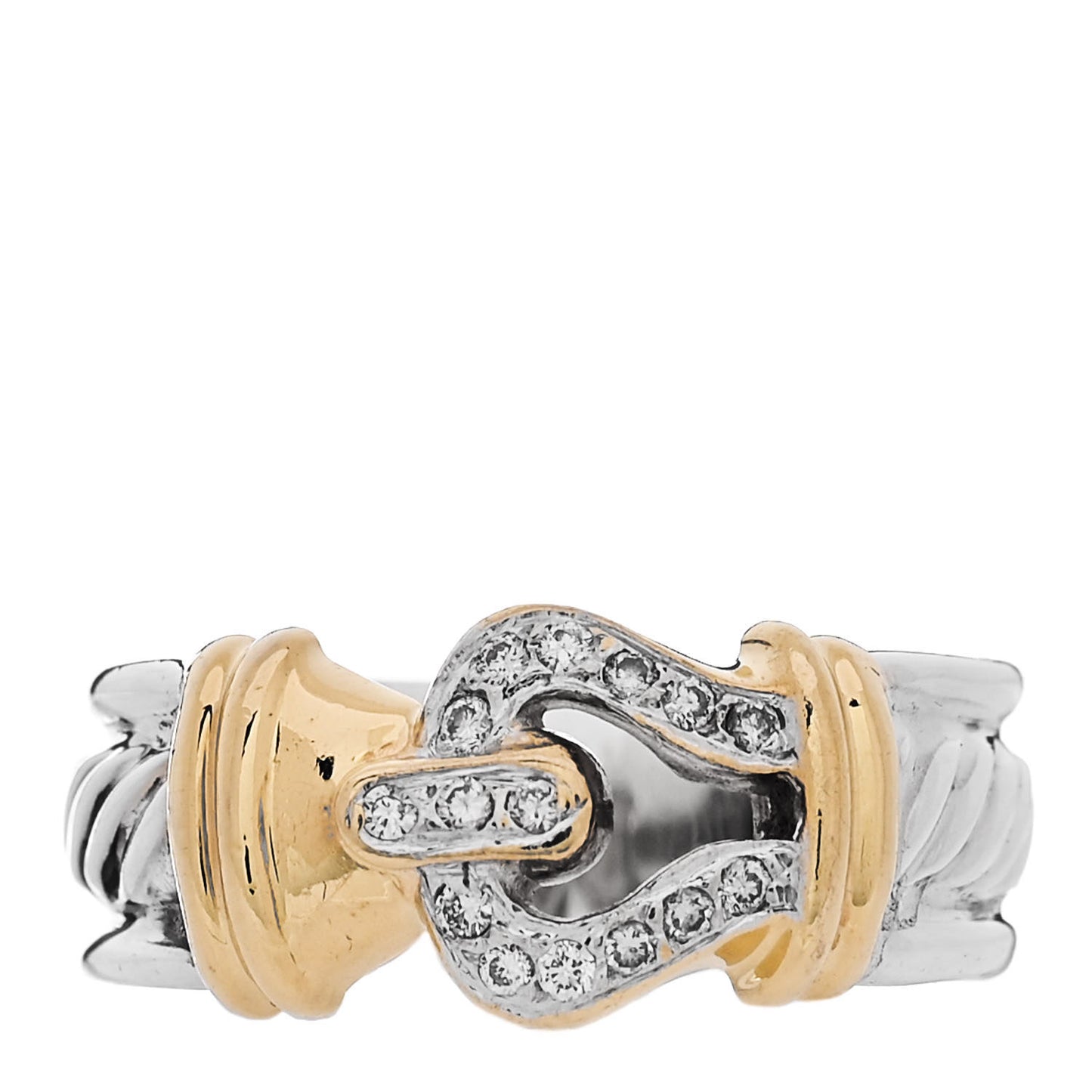 Sterling Silver 18K Yellow Gold Diamond Buckle Cable Ring 54 6.75