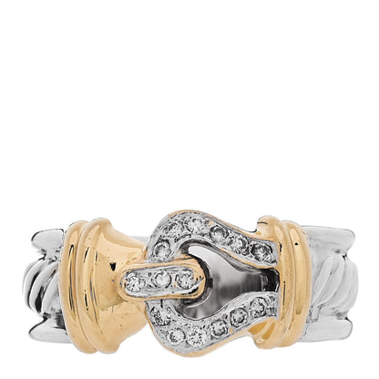 David Yurman Sterling Silver 18K Yellow Gold Diamond Buckle Cable Ring 54 6.75 1 of 5