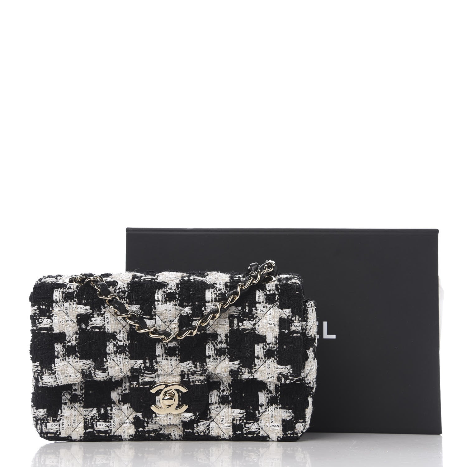 Chanel Tweed Quilted Mini Rectangular Flap Black Ecru White 10 of 10