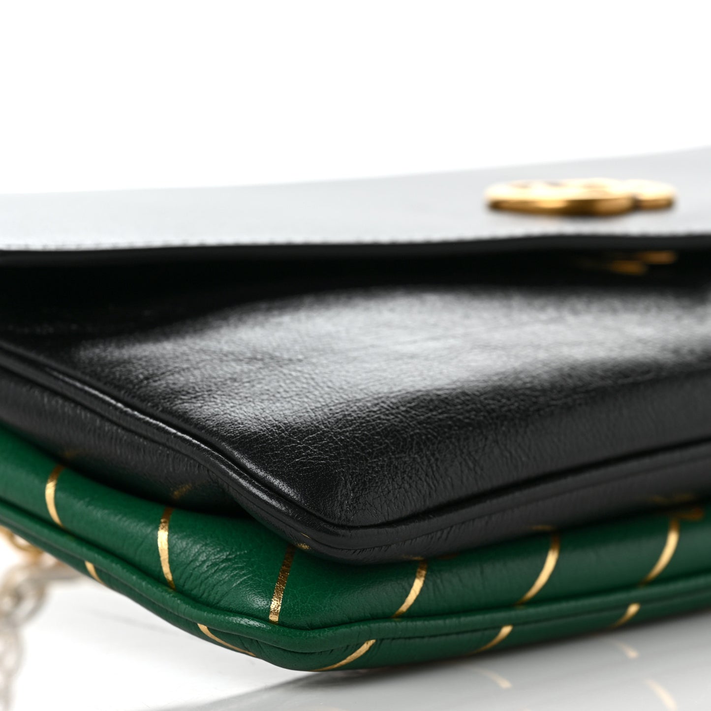 Calfskin Diagonal GG Medium Thiara Double Envelope Shoulder Bag Emerald Green Black