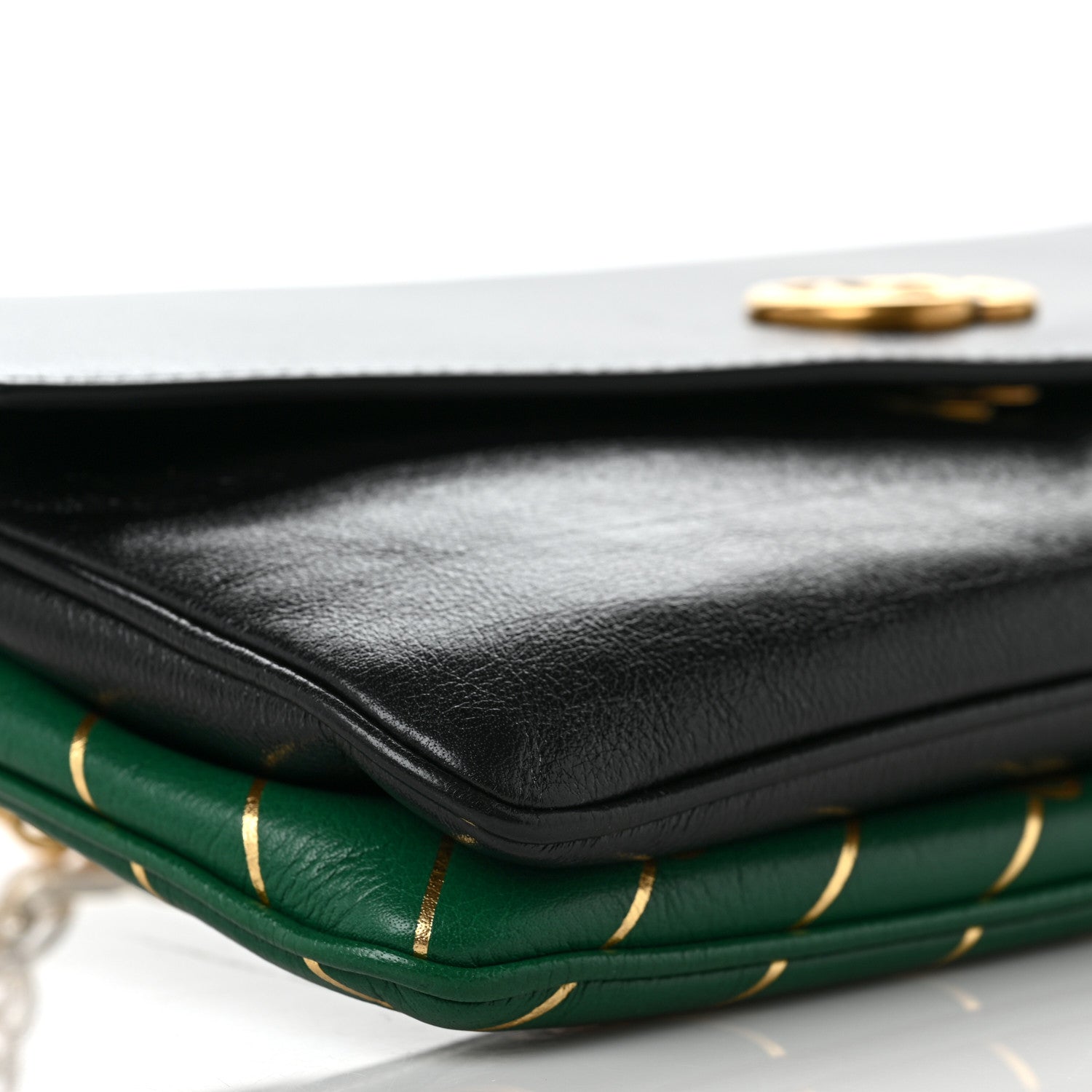 Gucci Calfskin Diagonal GG Medium Thiara Double Envelope Shoulder Bag Emerald Green Black 10 of 11
