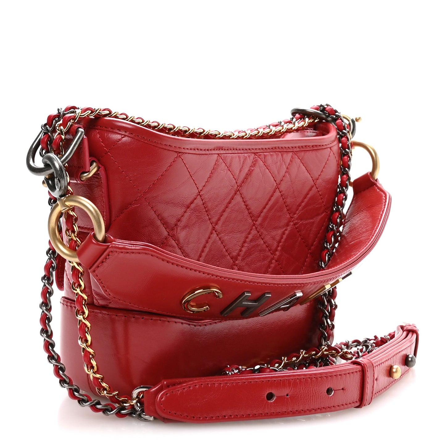 Aged Calfskin Quilted Small Gabrielle Logo Hobo Red