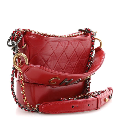 Chanel Aged Calfskin Quilted Small Gabrielle Logo Hobo Red 3 of 11