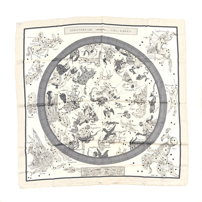 Hermes Silk Hemisphaerium Coeli Boreale Scarf 90 Black White Gris 1 of 5