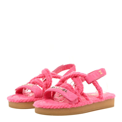 Chanel Cord Lambskin Quilted Logo Sandals 40 Pink 3 of 12